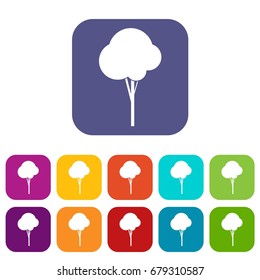 Fluffy tree icons set vector illustration in flat style In colors red, blue, green and other