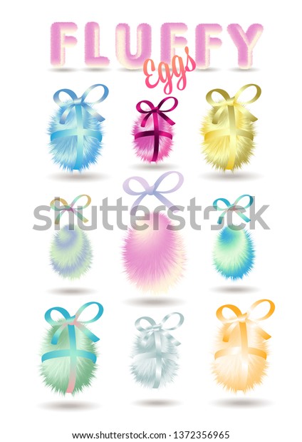 Fluffy Vector Eggs Ribbons Set Big Stock Vector Royalty Free