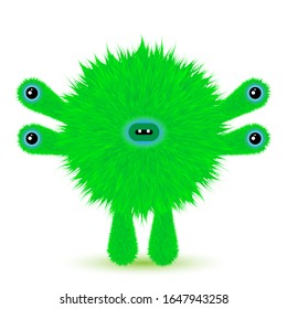 Fluffy voluminous cute monster on a white background.  Vector illustration