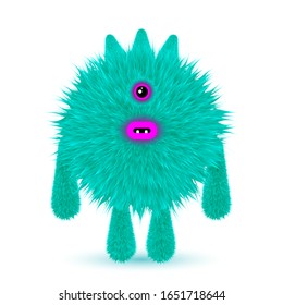 Fluffy voluminous cute monster on a white background. Vector illustration