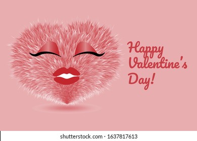Fluffy voluminous soft heart with a congratulatory inscription. Vector illustration of a Valentine's day greeting card