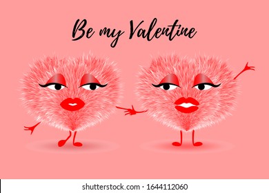 Fluffy voluminous soft heart with a congratulatory inscription. Vector illustration of a Valentine's day greeting card