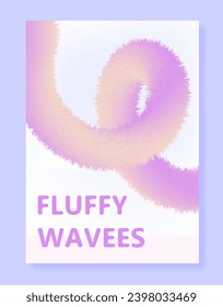 Fluffy waves poster. Volumetric abstract geometric shape. Flyer and booklet template. Graphic element for website. Cartoon isometric vector illustration isolated on violet background