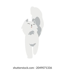 Fluffy White Cat as Furry Domestic Pet Vector Illustration