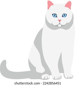 Fluffy white cat sitting. Pet animal icon