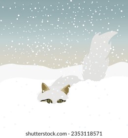 A Fluffy White Cat Trapped in a Pile of Snow
