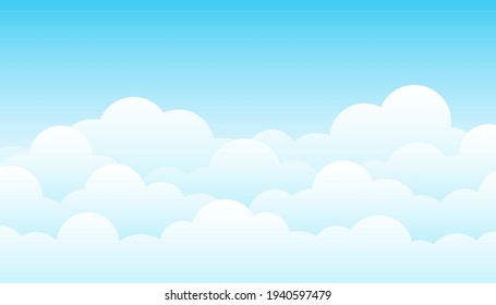 Fluffy white cloud cartoon style with blue sky background landscape vector illustration.