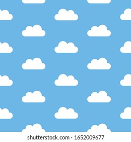 Fluffy White Cloud on Blue Background Repeating Seamless Pattern Wallpaper