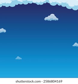 Fluffy white clouds drift across the beautiful blue sky backgroud illustration design for copy space