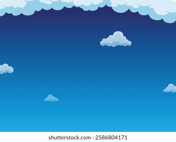 Fluffy white clouds drift across the beautiful blue sky backgroud illustration design for copy space