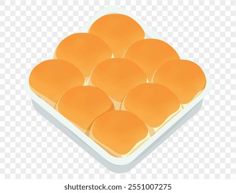 Fluffy white dinner rolls arranged on tray with transparent background, perfect for Thanksgiving. Vector.