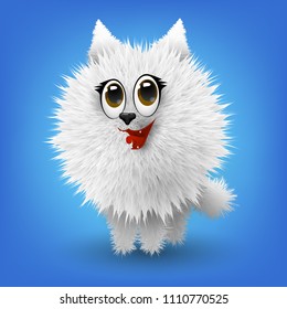 Fluffy white dog, funny little animal