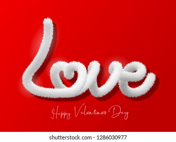 Fluffy White Fur Effect Love Vector Illustration For Happy Valentines Day with Nice Background for invitation, flyer and greetings.