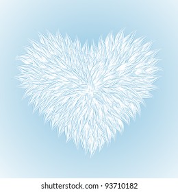 Fluffy White Heart  on light-blue background. Vector illustration
