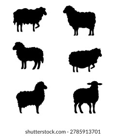 Fluffy woolly sheep side view silhouette vector icons