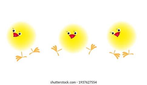 Fluffy, yellow Easter chickens. Vector illustration.