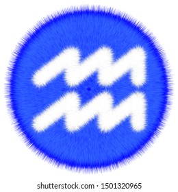 Fluffy zodiac sign Aquarius in a blue circle
