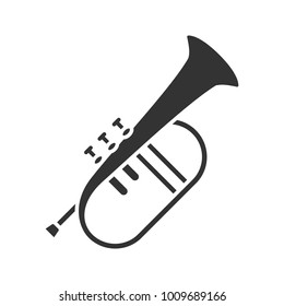 Flugelhorn glyph icon. Cornet. Bugel. Silhouette symbol. Negative space. Vector isolated illustration