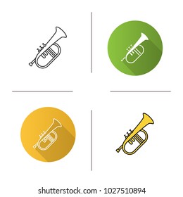 Flugelhorn icon. Flat design, linear and color styles. Cornet. Bugel. Isolated vector illustrations