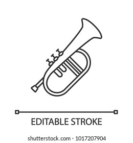 Flugelhorn linear icon. Thin line illustration. Cornet. Bugel. Contour symbol. Vector isolated outline drawing. Editable stroke