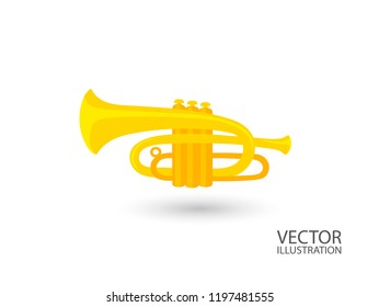 Flugelhorn trumpet cornet bugel color icon with place for text flat style isolated on a white background vector illustration.
