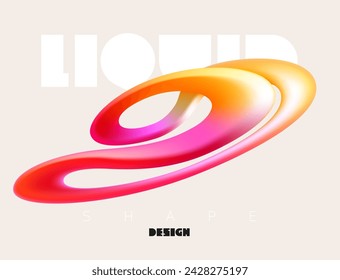 Fluid 3D geometric shapes. Colored dynamic form of spiral line. Abstract poster design.