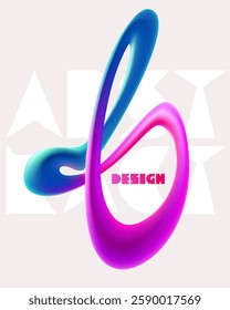 Fluid 3D geometric shapes. Colored form of spiral line. Abstract poster design.
