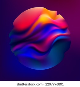 Fluid 3D sphere. Colored liquid ball on dark background. Vector geometric shape for poster and cover design.