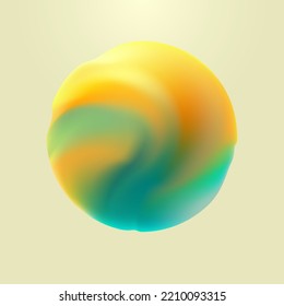 Fluid 3D sphere. Colored liquid ball on light background. Vector geometric shape for poster and cover design.