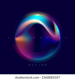 Fluid 3D sphere. Iridescent liquid ball on dark background. Abstract geometric shape for poster and cover design.