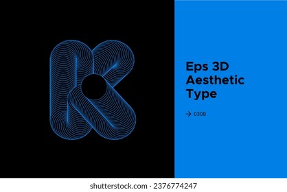 A fluid 3D vector letter K, on a graphic poster.