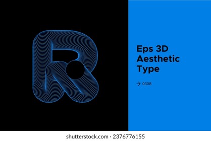Una letra vectorial fluida 3D R, en un afiche gráfico.