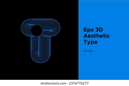 A fluid 3D vector letter T, on a graphic poster.