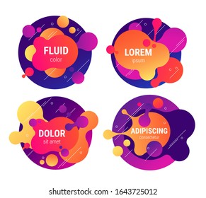 Fluid 80s disco neon colored liquid shaped text frames collection background. Vector eps10