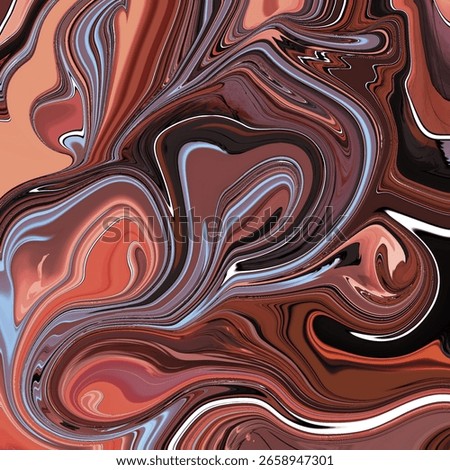 Fluid abstract artwork with warm chocolate tones, soft pinks, and cool blues. A vibrant and modern swirl design ideal for backgrounds and textile prints.