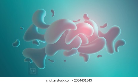 Fondo fluido abstracto. Formas fluidas sobre fondo azul con resplandor rosa