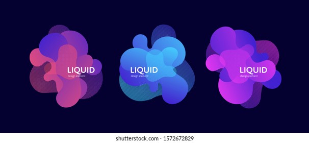 Fluid abstract banner template illustration. Set of modern bright gradient liquid shapes isolated on black background. Future concept. Design element for poster, backdrop, web, sale, print.