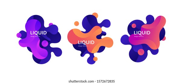 Fluid abstract banner template illustration. Set of modern bright color gradient liquid shapes isolated on white background. Wave art concept. Design element for poster, backdrop, web, sale, print.