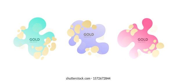 Fluid abstract banner template illustration. Set of modern blue, pink, green and gold color gradient liquid shapes isolated on white background. Design element for poster, backdrop, web, sale, print.