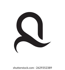 Um logotipo preto fluido e abstrato com uma linha curva contínua que forma uma forma única e memorável, sugerindo movimento, fluxo ou uma forma letterform estilizada.