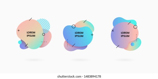Fluid abstract dynamic shape badge background design. Soft gradient feminine color liquid geometric vector illustration.