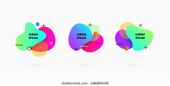 Fluid abstract dynamic shape badge background design. Retro Metallic color liquid geometric vector illustration.