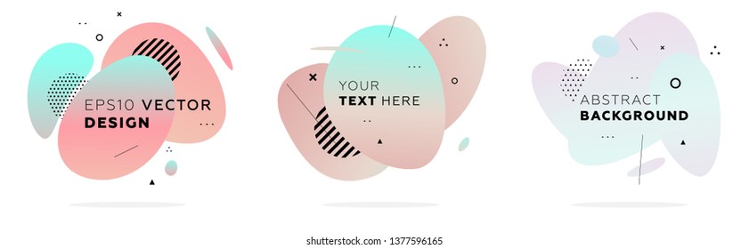 Fluid abstract dynamic shapes set. Trendy badges with geometric patterns design. Eps10 vector illustration