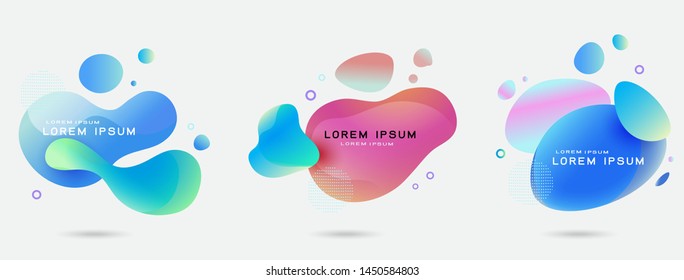 Fluid abstract dynamic shapes set. Trendy badges geometric design, banner for replace text. Vector illustration 