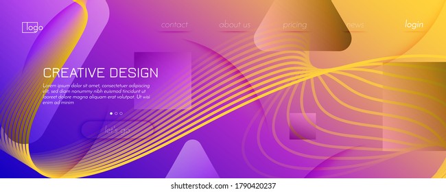 Fluid Abstract. Flow Landing Page. 3d Line Pattern. Curve Dynamic Movement. Bright Digital Template. Memphis Geometric Stripes. Wave Fluid Abstract. Technology Flow Futuristic Brochure.
