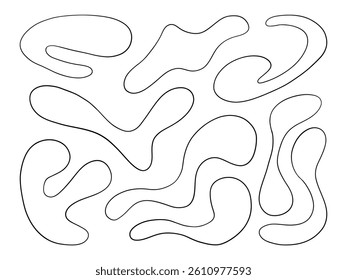 Fluid Abstract Freeform Blob Shape. A collection of 9 abstract fluid blob shapes with soft curves and natural freeform contours ideal for modern design backgrounds and organic compositions