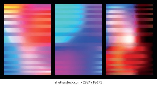 Fluid abstract gradient with horizontal lines. Vivid color shifts. Lively energetic modern art.