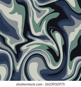 Motif fluide abstrait marbré dans des tons verts, bleus et gris feutrés.