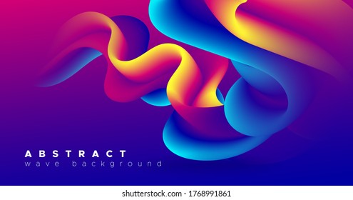 Fluid Abstract. Neon Vibrant Concept. Liquid Geometric Movement. Music Fluid Abstract. 3d Dynamic Flyer. Flow Motion. Bright Color Wallpaper. Graphic Vector Shape. Gradient Fluid Abstract.
