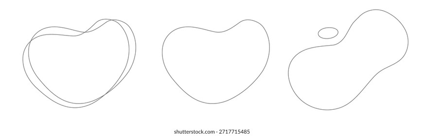 Traçado de linha suave abstrato fluido formas simples desenho à mão ícone de vetor de design de rabiscar para o texto do título copiar espaço bolhas conjunto, manchas irregulares líquidas modelos de curva decoração estilo moderno de crianças na moda